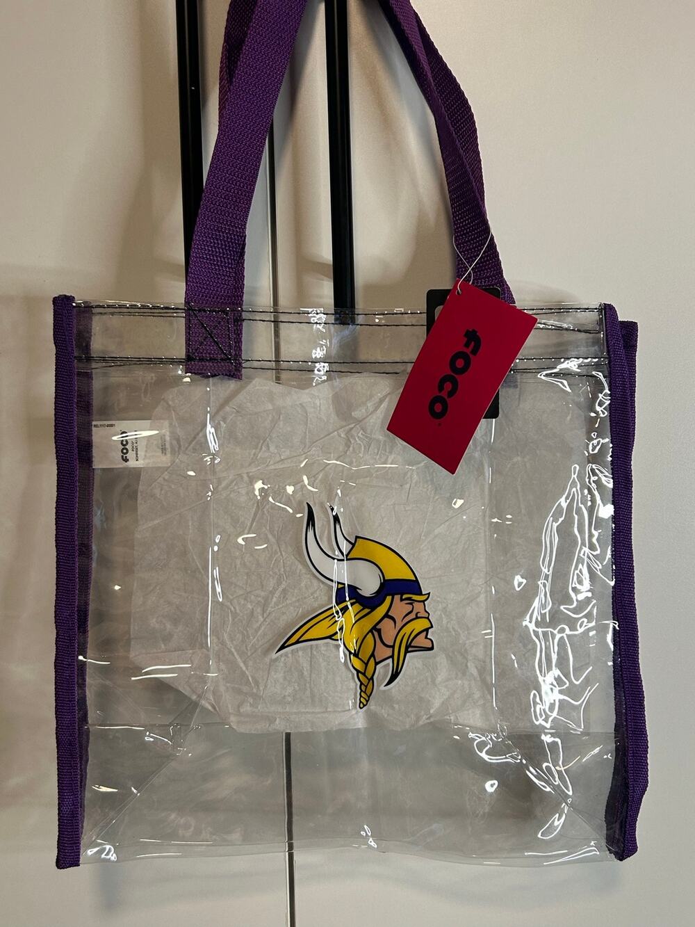 FOCO Minnesota Vikings Clear Stadium Tote Bag NFL Purple NWT 12x12x6